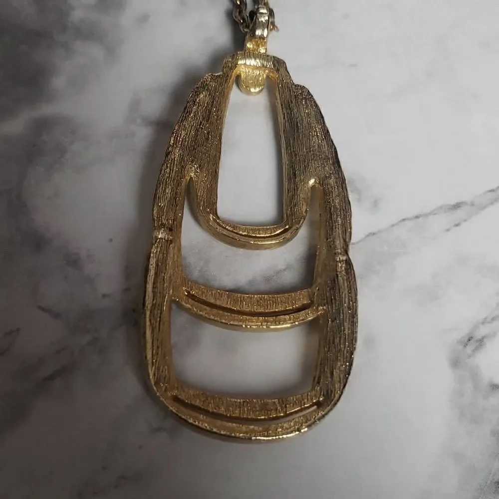 Vintage Gold Tone‎ Brushed Smooth Textures Pendant Necklace